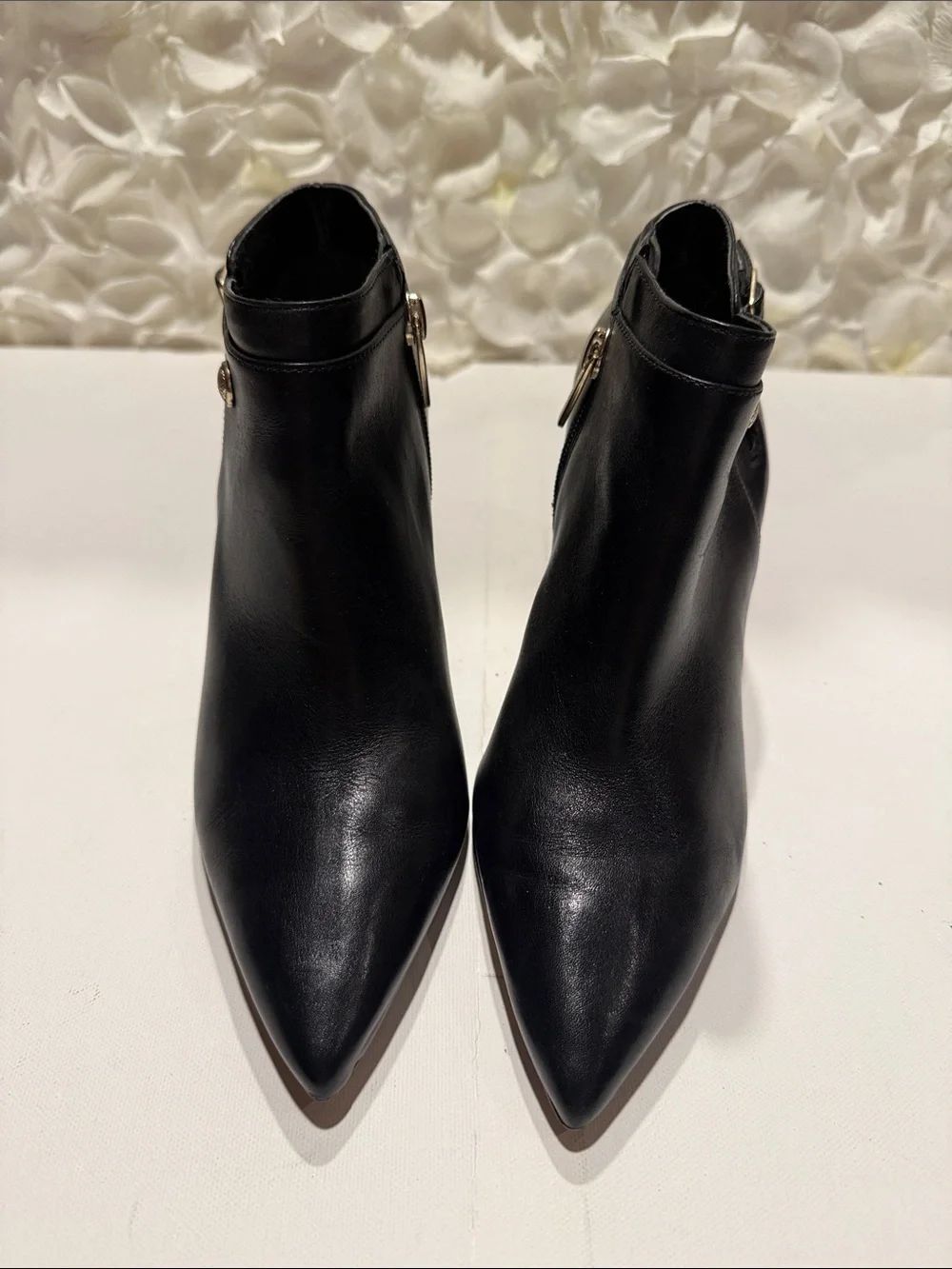 Vince Camuto Black Pointed Leather Ankle Booties with Buckle